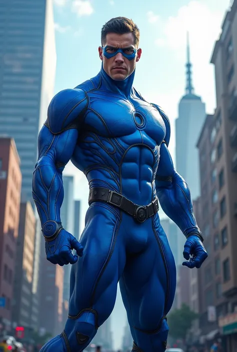 Create a superhero in a blue outfit 