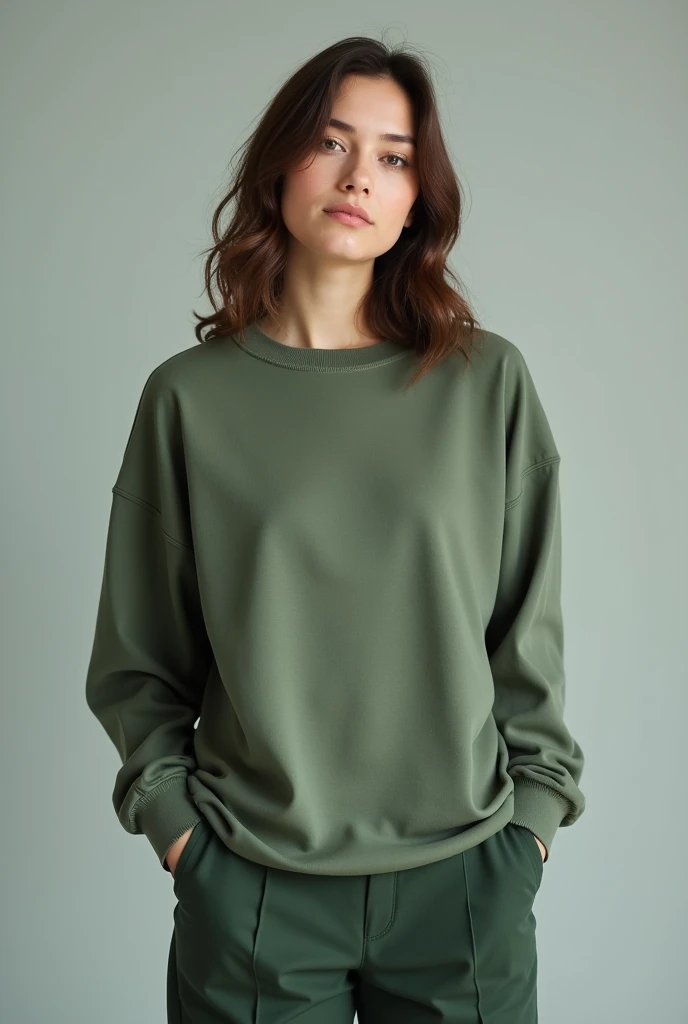 Gray long sleeve green basic shirt