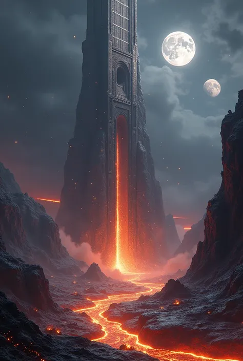 **Prompt para criação da superfície de um planeta com the Forge of the Masters :**

" An impressive alien landscape of an inhospitable and mystical planet ,  with volcanic terrain filled with black basalt cliffs ,  rivers of glowing lava flowing between de...