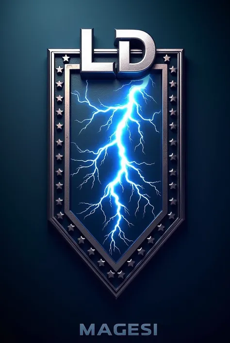 Create a soccer team club badge showing electricity as theme of the team but it be professional. Then the name above the logo must say LD below must be Magesi 