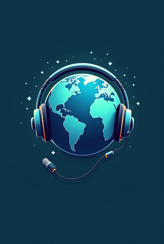  Make me a logo of a terrestrial globe using a headset and microphone, With the name Geocast 