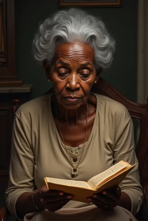 Black woman over 60 reading a letter from 1600