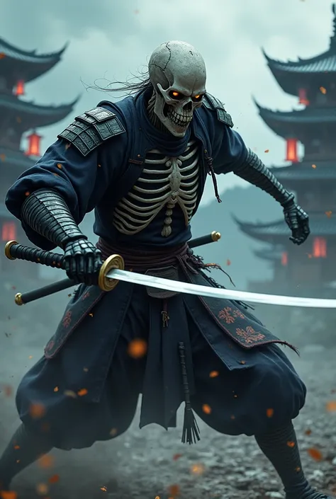 Undead samurai fighting with anime style