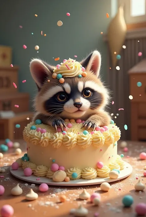 Any animal smeared with cake 


