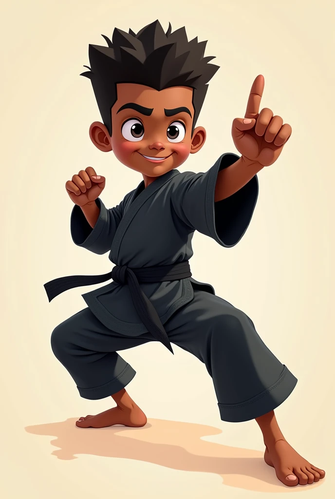 cartoon black boy, karate black belt, focus on feet