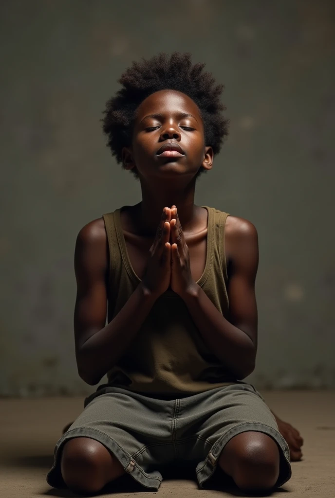 Image of African youth praying intensely with power, might and strength
