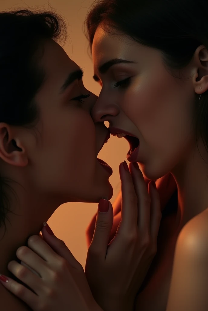 a woman opening her mouth while holding her breath, feeling pain during intimacy with her boyfriend, hyper detailed portrait, realistic, photorealistic, dramatic lighting, moody expression, intense emotions, vulnerable, intimate, sensual, 4k, high resoluti...