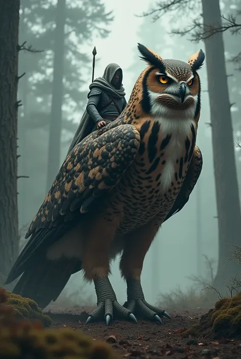 Big owl with a mounted person