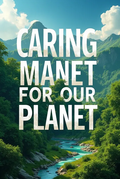 Create an image with phrases in English about caring for the environment with the big phrases 