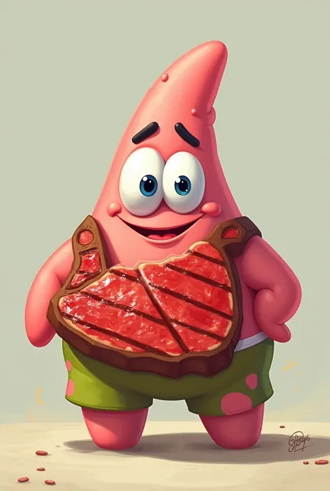 Patrick star dressed as a steak