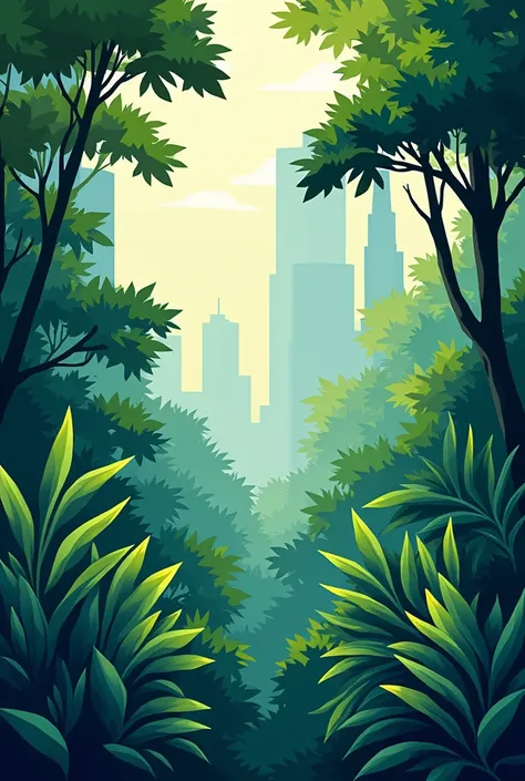  Geometric style drawing of an urban jungle. leaves, trees for the background of a poster