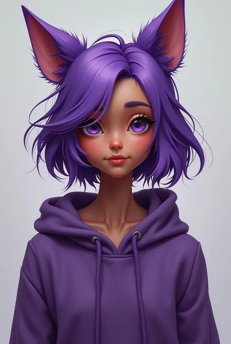  Make a light brown teenager,  purple hair ,  purple dog ears ,  and purple clothes  