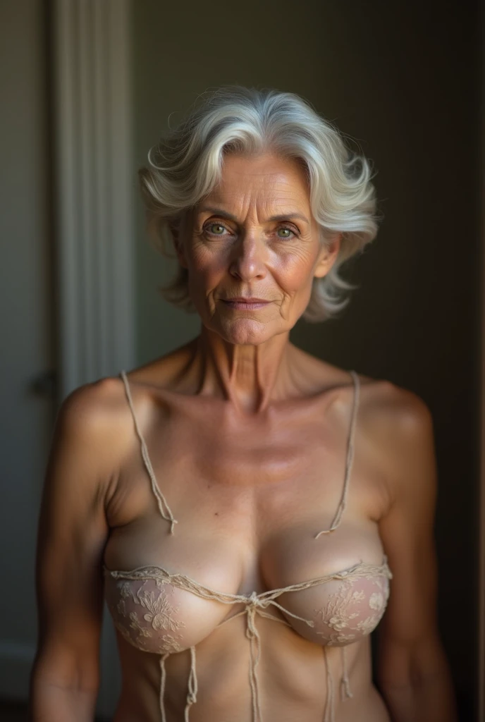 60-year-old woman,naked, Small breasts and a naughty face