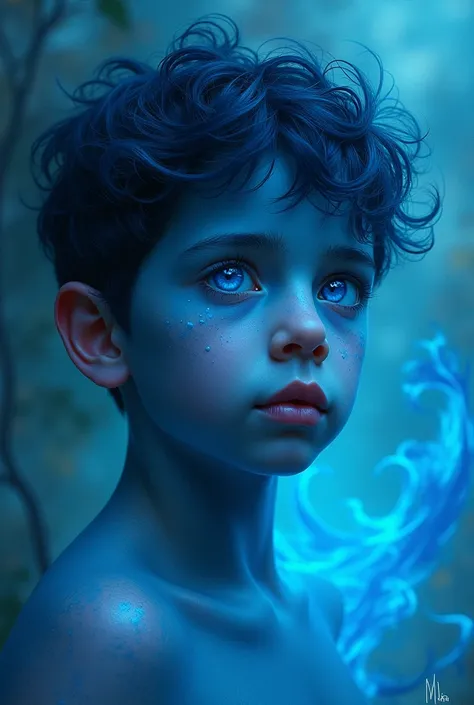 A boy with blue skin