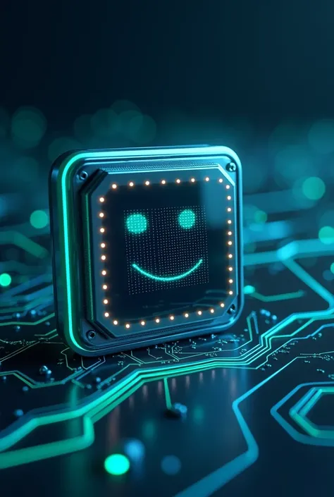 form:  The mascot would be a computer chip ,  with rounded corners and a futuristic design .  Its shape would be simplified ,  with a continuous line of circuits visible along its structure ,  representing the interconnection of data .  It could have a fac...