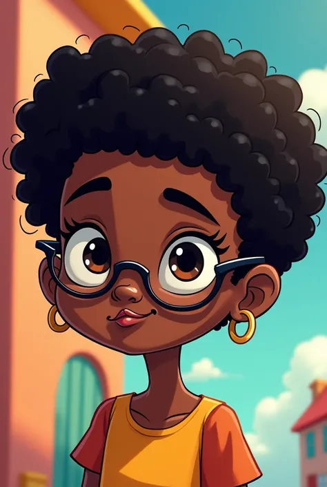 Black girl short curly hair with glasses piercing her mouth style cartoonnetwork
