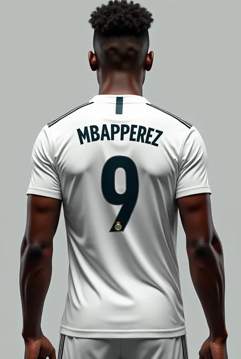 Camisa del equipo de fútbol real Madrid con el dorsal de apellido Mbapperez  y el número 9 pero que visto de espaldas sea igual al jugador del real Madrid kylian mbappe.  Change last name to "Mbapperez "