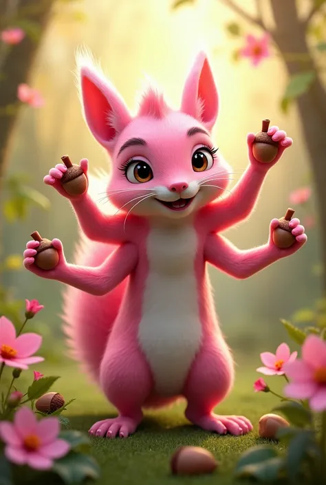 Draw a pink squirrel with four arms