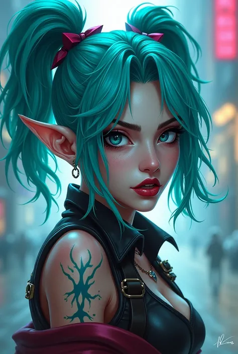 Jinx Arcane league of legends large hair ponytail azul Paulette