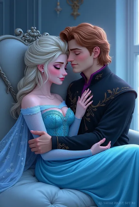   there is a drawing of a man and a woman embracing each other,  he holds her while she sleeps , On a frozen throne, art of fan, Frozen ii klaus film, detailed fanart, Frozen,  hugging  , by Caroline Chariot-Dayez, art of fan, Disney art style, Frozen klau...