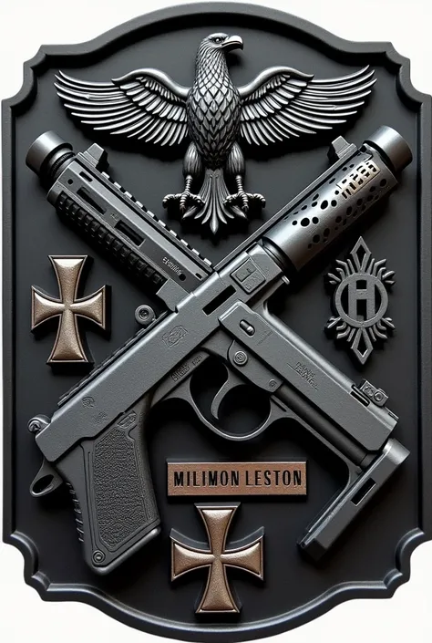 rie um patch de airsoft
Elementos

. * arm*:  Luger P08 , With realistic details.
.  symbol:  German black eagle above the gun, with open wings.
.  Maltese Cross: small,  under the gun .
   Bottom:  Black or Gray  escuro. 
    bandeira do brasil no lado di...