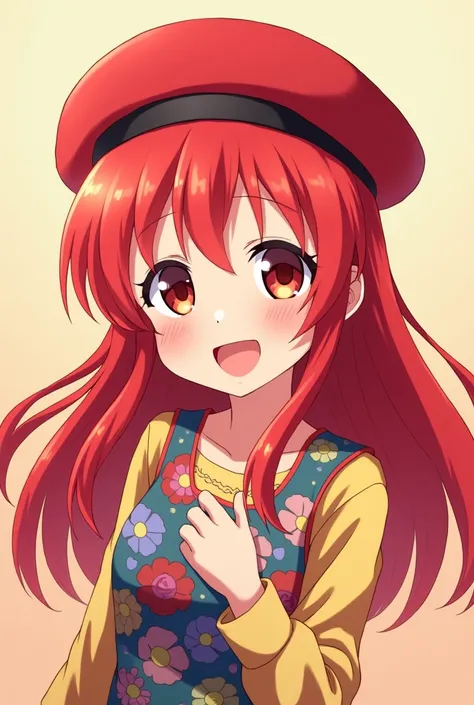 Its a girl with red hair、In medium、Wear a red beret、Anime-style idols