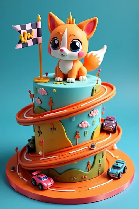 Help me design a one-story birthday cake with a hot wheels and kurami theme