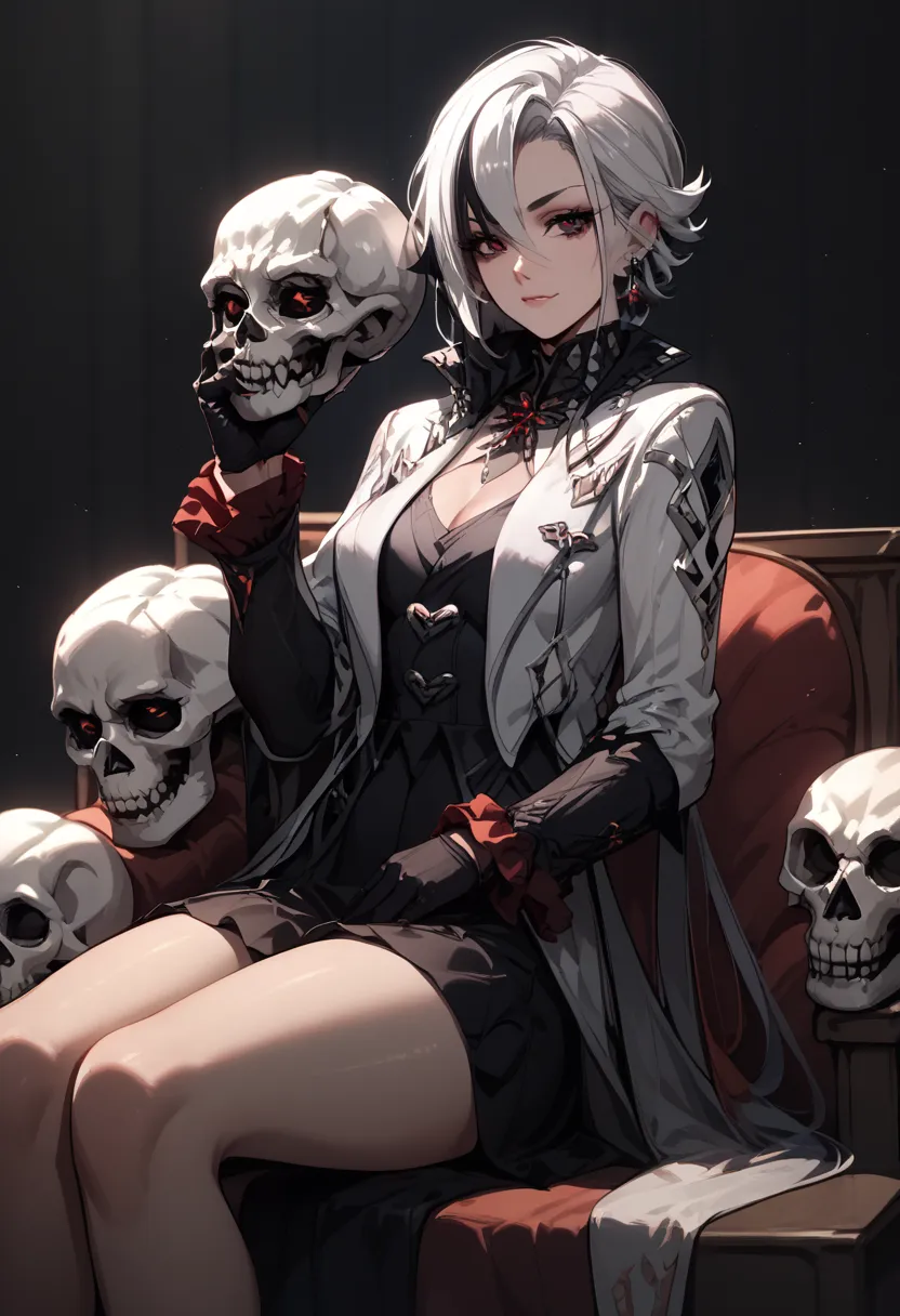 sitting holding skull