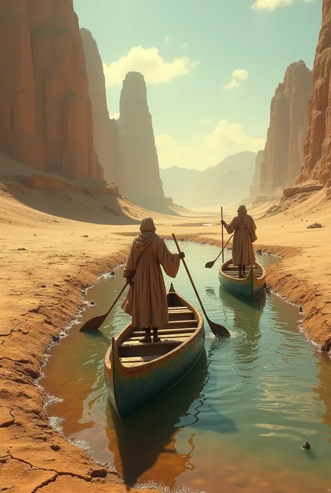 canoes extracting water in deserts