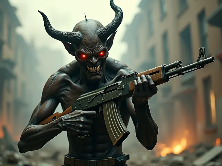 Devil with AK-47 