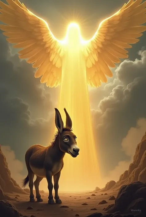 A donkey in fear for seeing an Angel 