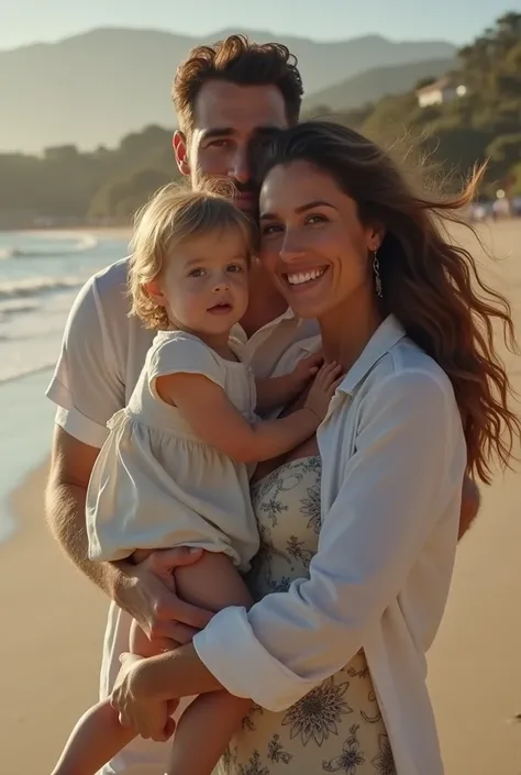 Happy Family photo of Lana del Rey with Jake Gyllenhaal who is holding his toddler blonde daughter in his arms