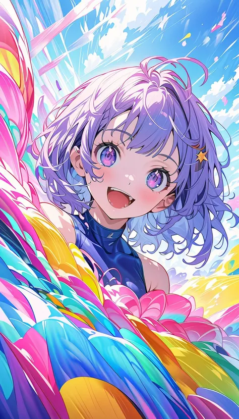 (  Masterpiece ,   best quality ,  Official Art:1.2), ( colorful ),  Looking at the Audience ,  one girl who is at ease, Alone, White background, floating  colorful  water,   Ultra Fine Illustrations  , highly   Details,  dynamic angle , beautiful   Detail...