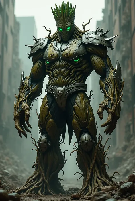 A fusion between Groot and Doctor Doom 