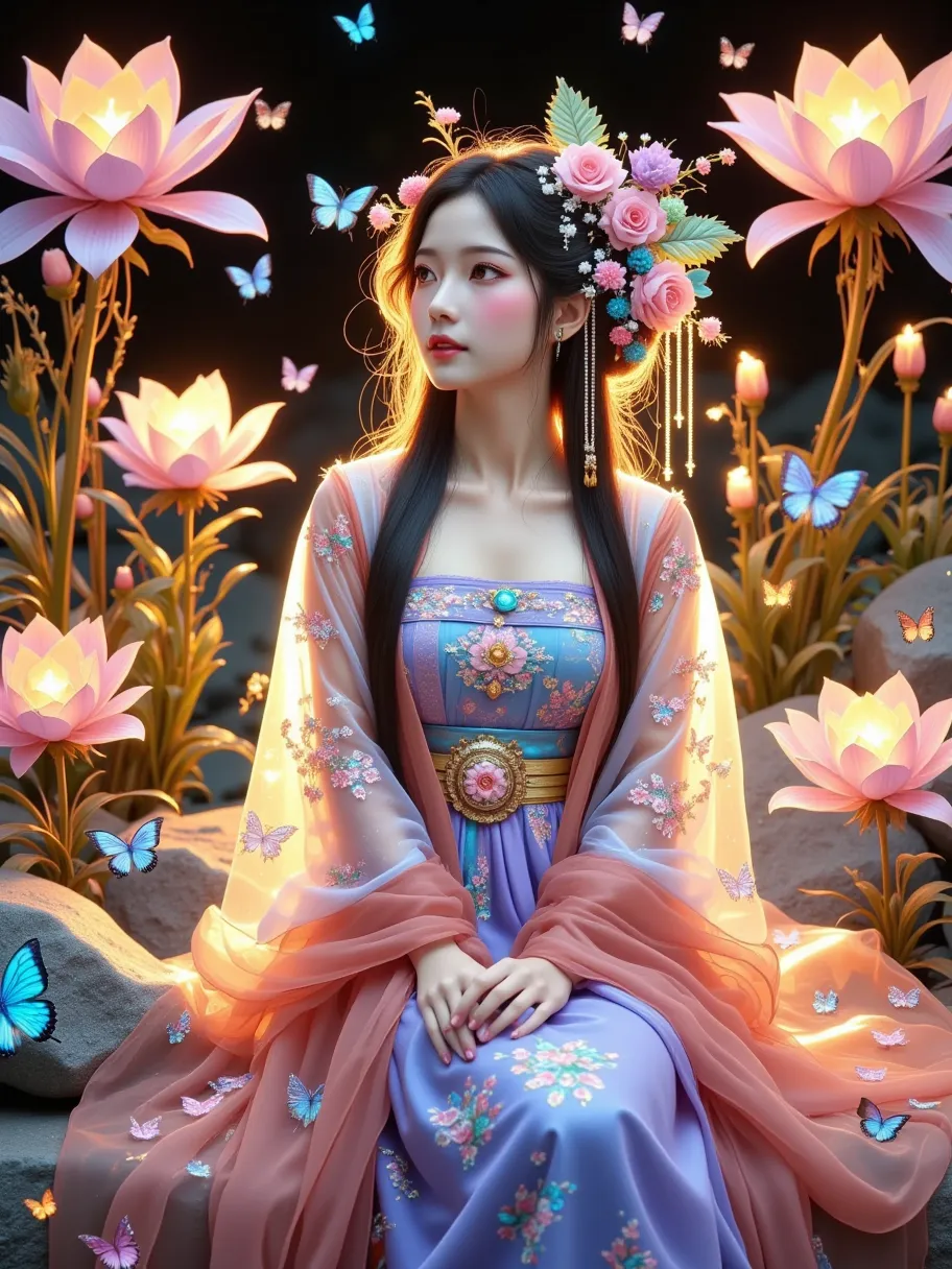 three-dimensional ancient style，x-ray，laser light，aesthetic， mysterious otherworldly ，anime aesthetics，the butterfly fairy ， tra...