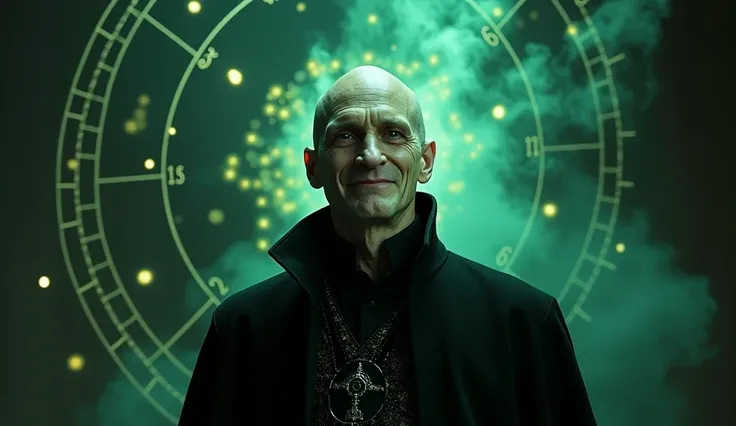 A final scene of Voldemort smiling shyly, be true to Valdemorts face, as in the Harry Potter saga,  with a glowing astrological chart behind it , and a comical phrase like Astrology :  because even Dark Lords need self-knowledge floating in magical smoke."