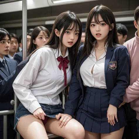 清楚な Japaneseの美人女子学生を物色する中年男性たち,  Female students are suddenly taken off their school uniforms on the train and their sexy underwear is revealed, Female students who are being watched all at once by the public and horny viewers and screaming ,  female stude...