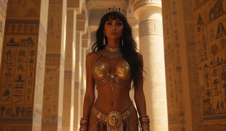  A beautiful stunning woman with very large breasts, Shes Egyptian and shes in ancient Egypt , Egyptian temple, hyperrealistic cinematographic  