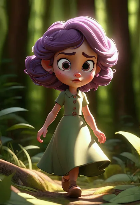 A  named Lila walking through a sunlit forest, surrounded by tall trees and dappled sunlight on the forest floor."Generate 3D Animation inspired 
