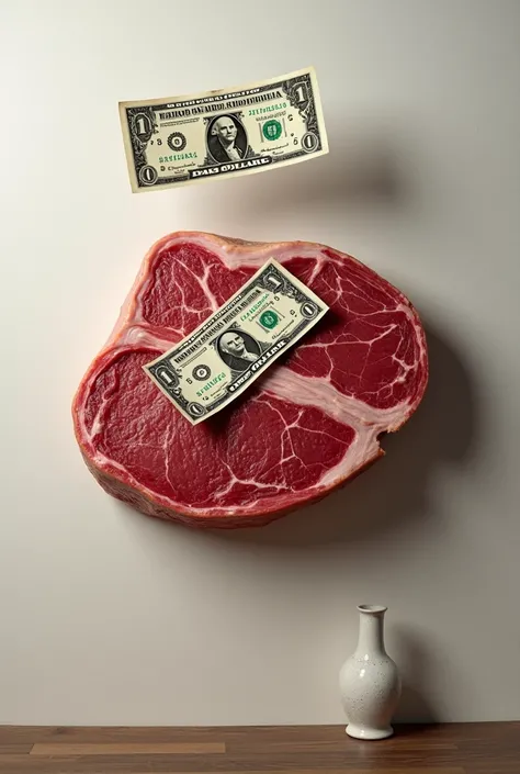 Make a picanha glued to the wall with a 1-dollar bill crossing over the picanha
