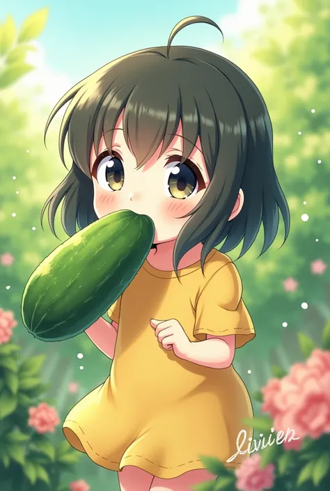 A loli with a cucumber in her mouth
Anime