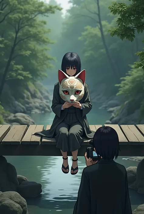 Itachi filmed me holding a cat mask and sitting on a bridge