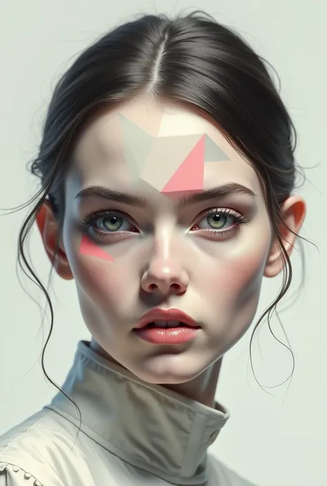 Geometric portrait of a woman with realistic eyes, nose and mouth
