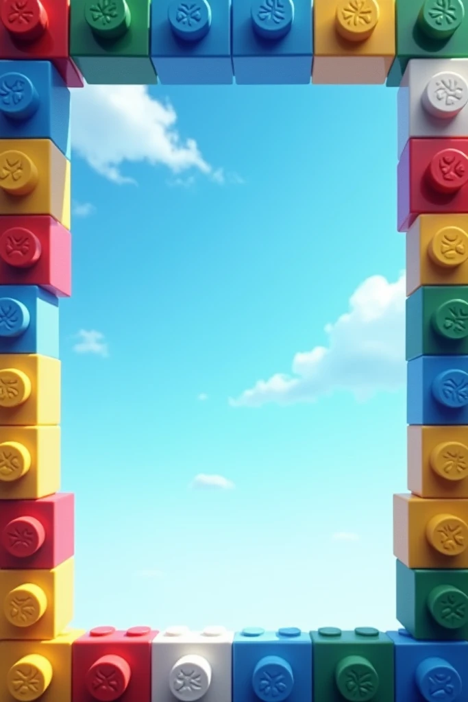 A beautiful blue sky by day , with few clouds,   all framed with Lego pieces