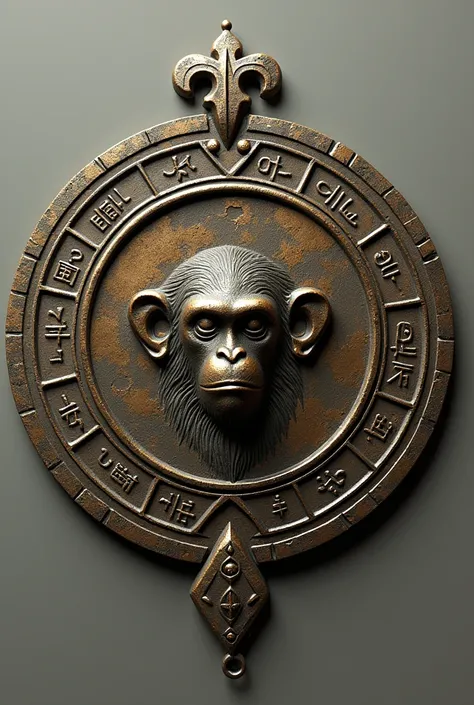 A coin from an animal-based religious community,  religious symbols on the coin and a monkey on it, The name of this would be Cruzión 