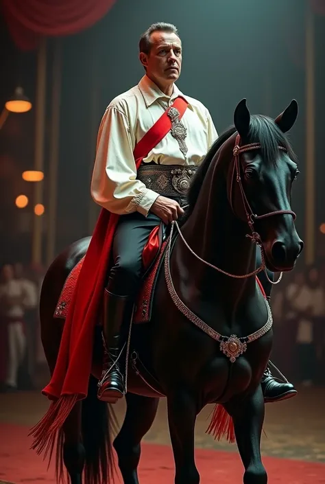 Alex appeared, mounted on a sleek black horse, and Daisy realized he wasnt just the circus manager but a performer as well.Dressed in a theatrical adaptation of a Cossacks costume, he wore a silky white shirt with billowy sleeves and flowing black trousers...