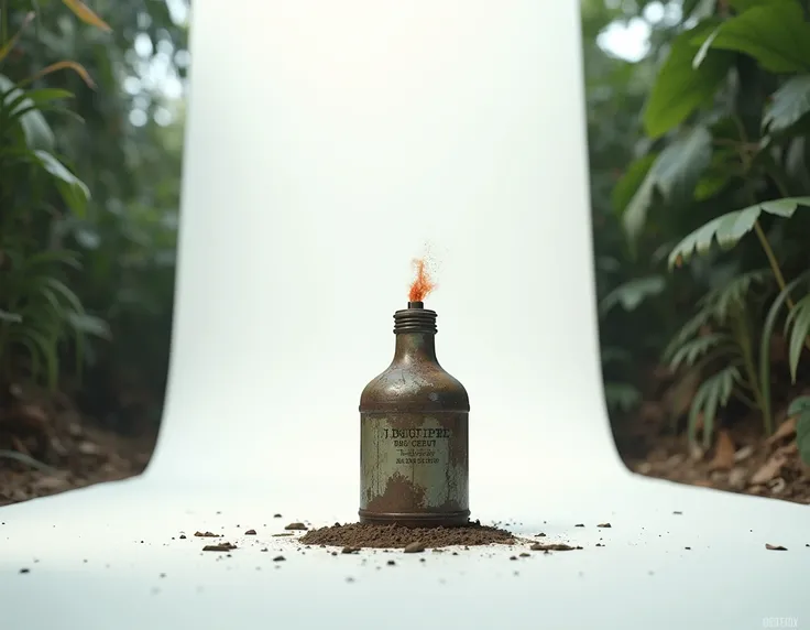 camp smoke flare ,Jungle style , worn and abused ,  standing alone on a white background, player style , and devoid of sustenance , minimalist,  industrial , 4k,  lyrics, photoreal