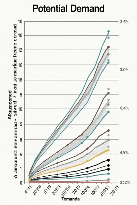 Create a graph with potential demand  ( Number of potential customers and the amount they could buy per person and in total)  for my environmental consulting company for mining and construction in Peru .