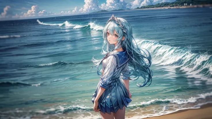 Ocean anime girl fully clothed beautiful backgrounds