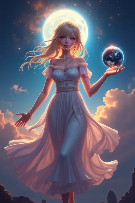 anime female, multicolor background, spiritual, holding a inconnu planet in her hands, character in space, cinematic lighting, highly detailed, digital painting, 8k, masterpiece, photorealistic, intricate details, dramatic composition, ethereal atmosphere,...